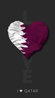 Katar corazón forma bandera sin costura serpenteado amor vertical estado, 3d representación video