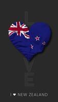 New Zealand Heart Shape Flag Seamless Looped Love Vertical Status, 3D Rendering video