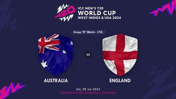 Austrália e Inglaterra Combine dentro cc masculino t20 Grilo Copa do Mundo oeste indies e Unidos estados 2024, introdução 3d Renderização video