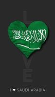 ksa, rike av saudi arabien hjärta form flagga sömlös looped kärlek vertikal status, 3d tolkning video