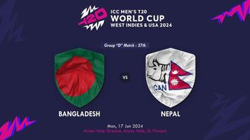 Bangladesh vs Nepal partido en icc de los hombres t20 Grillo Copa Mundial Oeste indies y unido estados 2024, introducción 3d representación video