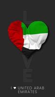 United Arab Emirates Heart Shape Flag Seamless Looped Love Vertical Status, 3D Rendering video