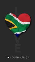 Sud Africa cuore forma bandiera senza soluzione di continuità loop amore verticale stato, 3d interpretazione video