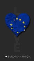 European Union, EU Heart Shape Flag Seamless Looped Love Vertical Status, 3D Rendering video
