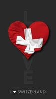 Suiza corazón forma bandera sin costura serpenteado amor vertical estado, 3d representación video
