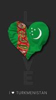 Turkmenistan Heart Shape Flag Seamless Looped Love Vertical Status, 3D Rendering video