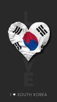 South Korea Heart Shape Flag Seamless Looped Love Vertical Status, 3D Rendering video