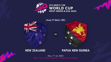 Papua Neu Guinea vs. Neu Neuseeland Spiel im icc Herren t20 Kricket Weltmeisterschaft Westen indies und vereinigt Zustände 2024, Intro 3d Rendern video