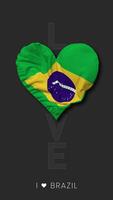 Brasil corazón forma bandera sin costura serpenteado amor vertical estado, 3d representación video