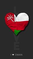 Oman Heart Shape Flag Seamless Looped Love Vertical Status, 3D Rendering video