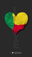 Benin Heart Shape Flag Seamless Looped Love Vertical Status, 3D Rendering video