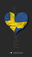 Sweden Heart Shape Flag Seamless Looped Love Vertical Status, 3D Rendering video