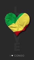 Congo Heart Shape Flag Seamless Looped Love Vertical Status, 3D Rendering video