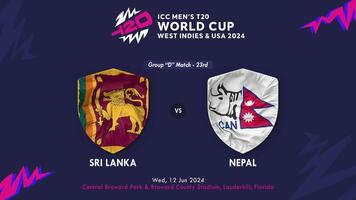 Nepal y sri lanka partido en icc de los hombres t20 Grillo Copa Mundial Oeste indies y unido estados 2024, introducción 3d representación video