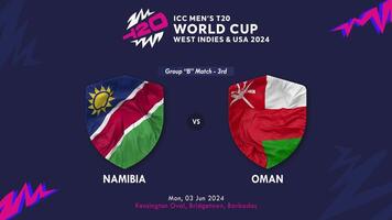 Namíbia vs Omã Combine dentro cc masculino t20 Grilo Copa do Mundo oeste indies e Unidos estados 2024, introdução 3d Renderização video