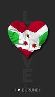 Burundi corazón forma bandera sin costura serpenteado amor vertical estado, 3d representación video