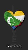 Comoros Heart Shape Flag Seamless Looped Love Vertical Status, 3D Rendering video