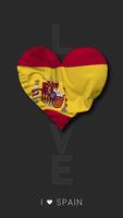 España corazón forma bandera sin costura serpenteado amor vertical estado, 3d representación video
