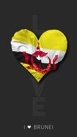 Brunei corazón forma bandera sin costura serpenteado amor vertical estado, 3d representación video