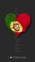 Portugal Heart Shape Flag Seamless Looped Love Vertical Status, 3D Rendering video