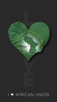 Afrikaanse unie hart vorm vlag naadloos lusvormige liefde verticaal toestand, 3d renderen video