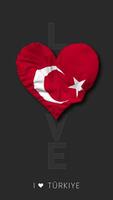 Turquía corazón forma bandera sin costura serpenteado amor vertical estado, 3d representación video