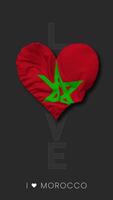 Marruecos corazón forma bandera sin costura serpenteado amor vertical estado, 3d representación video