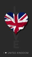 United Kingdom Heart Shape Flag Seamless Looped Love Vertical Status, 3D Rendering video