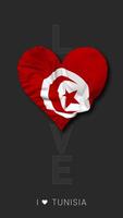 Túnez corazón forma bandera sin costura serpenteado amor vertical estado, 3d representación video