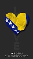 Bosnia and Herzegovina Heart Shape Flag Seamless Looped Love Vertical Status, 3D Rendering video