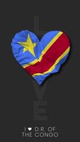 DR Congo Heart Shape Flag Seamless Looped Love Vertical Status, 3D Rendering video