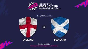 Inglaterra y Escocia partido en icc de los hombres t20 Grillo Copa Mundial Oeste indies y unido estados 2024, introducción 3d representación video