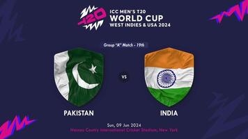 Pakistán vs India partido en icc de los hombres t20 Grillo Copa Mundial Oeste indies y unido estados 2024, introducción 3d representación video