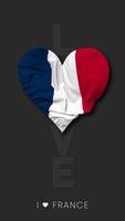 France Heart Shape Flag Seamless Looped Love Vertical Status, 3D Rendering video