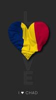 Chad Heart Shape Flag Seamless Looped Love Vertical Status, 3D Rendering video