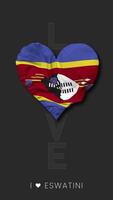 Eswatini coração forma bandeira desatado em loop amor vertical status, 3d Renderização video
