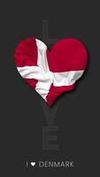 Denmark Heart Shape Flag Seamless Looped Love Vertical Status, 3D Rendering video