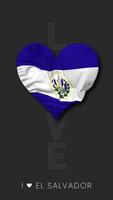 El Salvador Heart Shape Flag Seamless Looped Love Vertical Status, 3D Rendering video