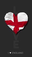 Inglaterra corazón forma bandera sin costura serpenteado amor vertical estado, 3d representación video