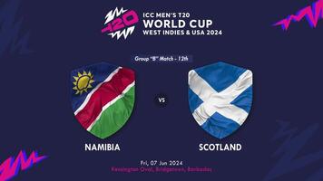 Namibia y Escocia partido en icc de los hombres t20 Grillo Copa Mundial Oeste indies y unido estados 2024, introducción 3d representación video