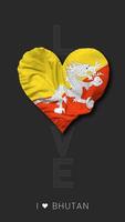 Bhutan Heart Shape Flag Seamless Looped Love Vertical Status, 3D Rendering video