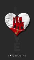 Gibraltar corazón forma bandera sin costura serpenteado amor vertical estado, 3d representación video