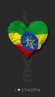 Ethiopia Heart Shape Flag Seamless Looped Love Vertical Status, 3D Rendering video