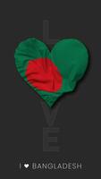 Bangladesh corazón forma bandera sin costura serpenteado amor vertical estado, 3d representación video