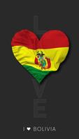 Bolivia Heart Shape Flag Seamless Looped Love Vertical Status, 3D Rendering video
