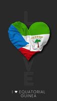 Equatorial Guinea Heart Shape Flag Seamless Looped Love Vertical Status, 3D Rendering video