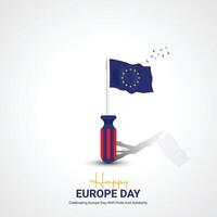 Happy Europe Day creative ads design. May 9 Europe Day social media poster 3D illustration. vector