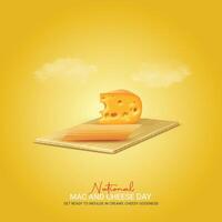 webnacional Mac y queso día creativo anuncios diseño. nacional Mac y queso día, julio 14, , 3d ilustración vector