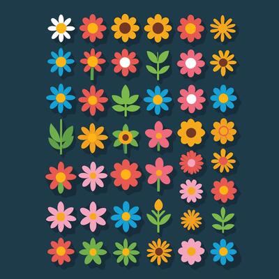 Simple Abstract hand drawn various shapes and flat flower. Nature flowers and Leaves illustration on white background