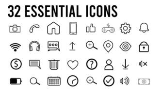 a set of some essential icons for apps and websites vector
